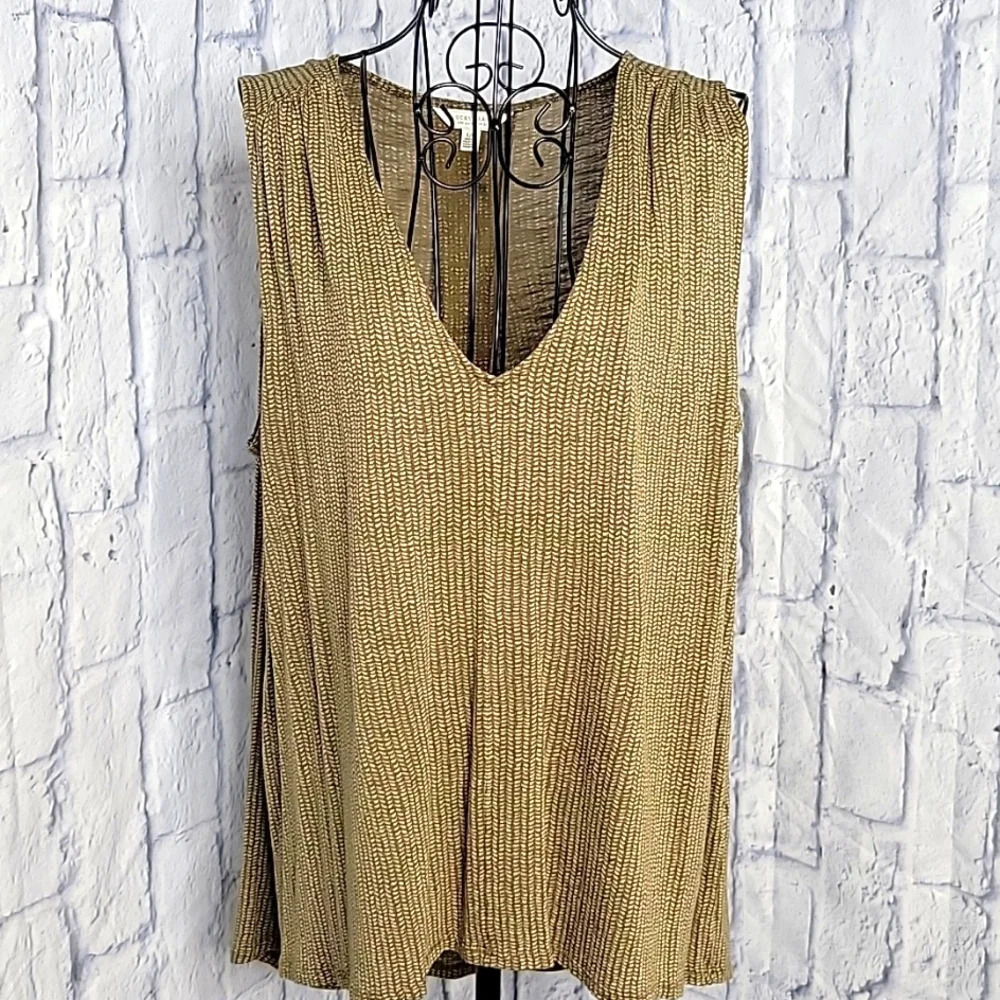 LUCKY BRAND Cream and‎ Green Abstract Sleeveless Blouse Large